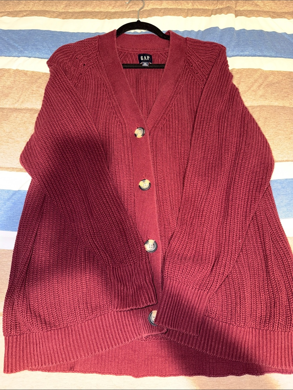 GAP Women's Deep Burgundy Ribbed Button Cardigan